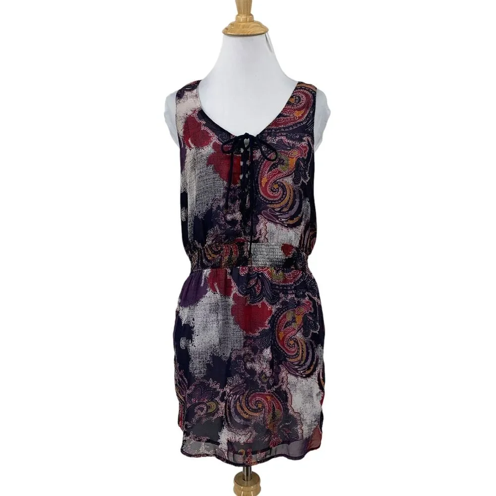 Free People Falling For Georgette Dress Womens Extra Small Smocked Paisley Lined